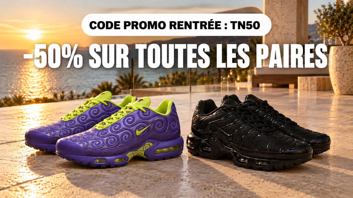 Nike Air Max Plus violet et noir, promotion rentrée -50% avec le code TN50